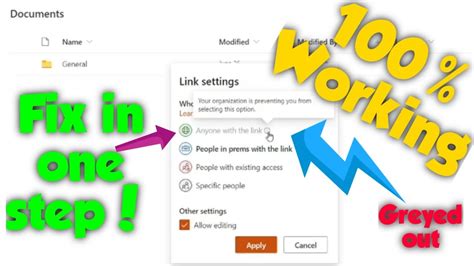 FIX: 'Anyone with the link' option is Greyed Out on .